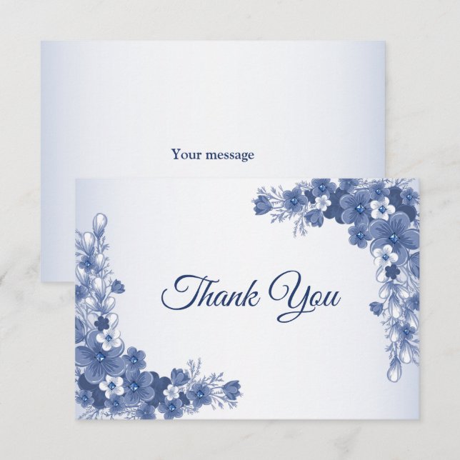 Wedding Party Floral Blue Grey White Rustic Thank You Card (Front/Back)
