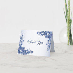 Wedding Party Floral Blue Grey White Rustic Thank You Card