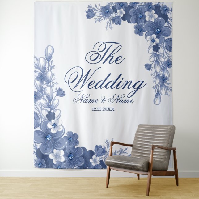 Wedding Party Floral Blue Rustic Elegant Tapestry (In Situ)