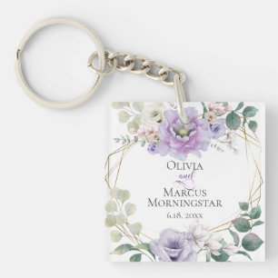 Wedding Party Gift Lavender Watercolor Peony Key Ring