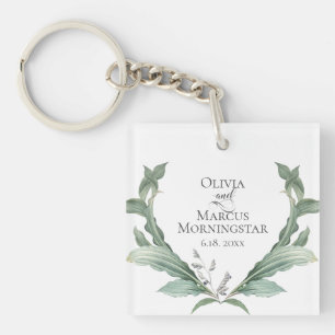 Wedding Party Gift Modern Elegant Tropical Leaves Key Ring
