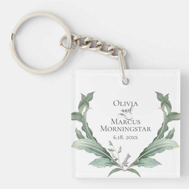 Wedding Party Gift Modern Elegant Tropical Leaves Key Ring (Front)