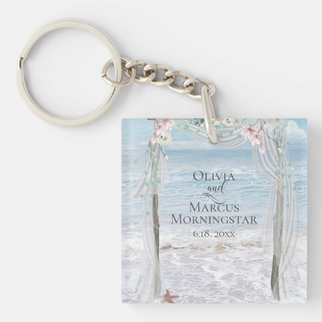 Wedding Party Gift Modern Elegant Tropical Leaves Key Ring (Front)