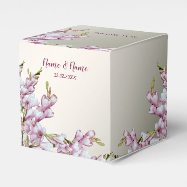 Wedding Party Gift Pink White Flowers Elegant Favour Box (Front Side)