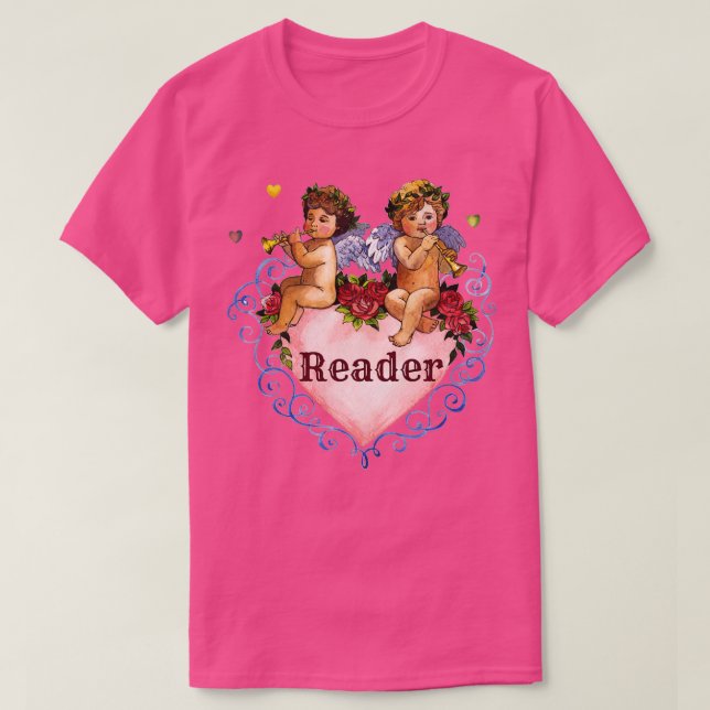 Wedding party gift reader angels cherubs heart blu T-Shirt (Design Front)