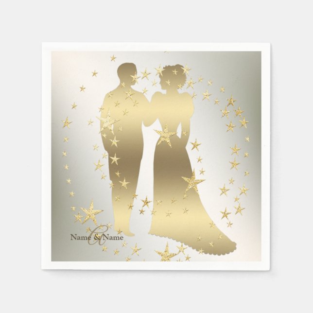 Wedding Party Golden Bride Groom Vintage Napkin (Front)