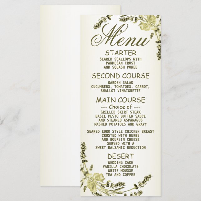 Wedding Party Golden Green Yellow Modern Dinner Menu (Front/Back)