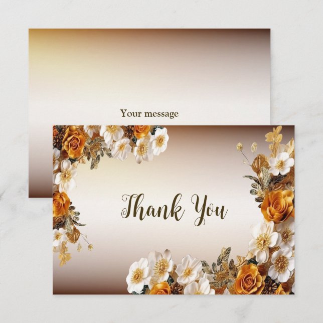Wedding Party Golden Orange White Flowers Rustic Thank You Card (Front/Back)