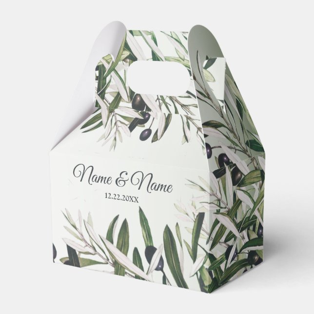 Wedding Party Green Leaves Black Olive Elegant Favour Box (Front Side)