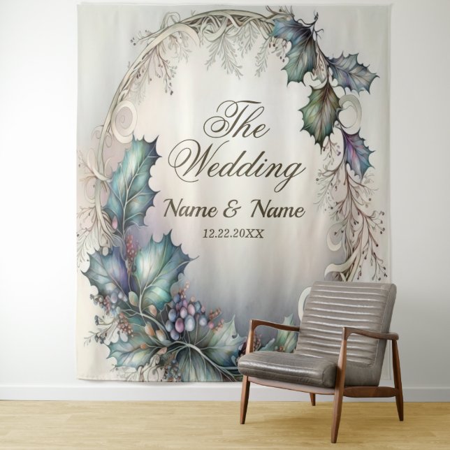 Wedding Party Green Purple Leaves Rustic Elegant Tapestry (In Situ)