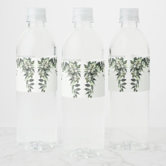 Wedding Party Greenery Floral Eucalyptus Leaves Water Bottle Label (Bottles)
