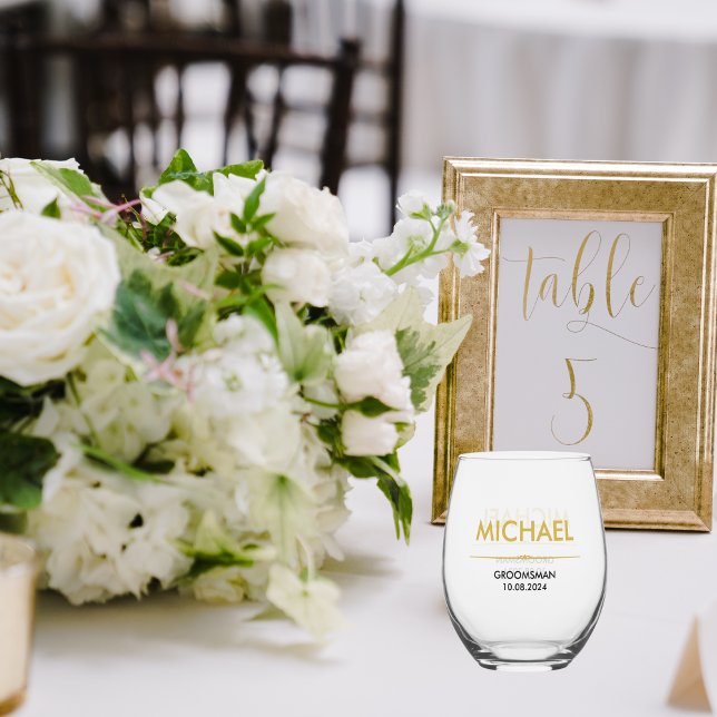 Wedding Party Groomsmen Monogram  Stemless Wine Glass (groomsman glass)