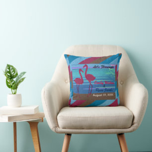 Wedding Party Let's Flamingle Bird Beach at Dusk Cushion
