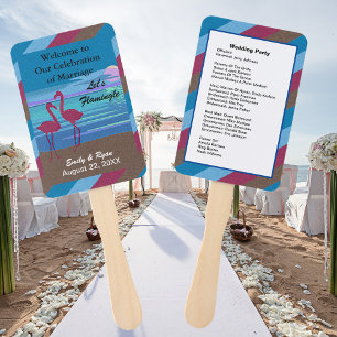 Wedding Party Let's Flamingle Bird Beach at Dusk Hand Fan