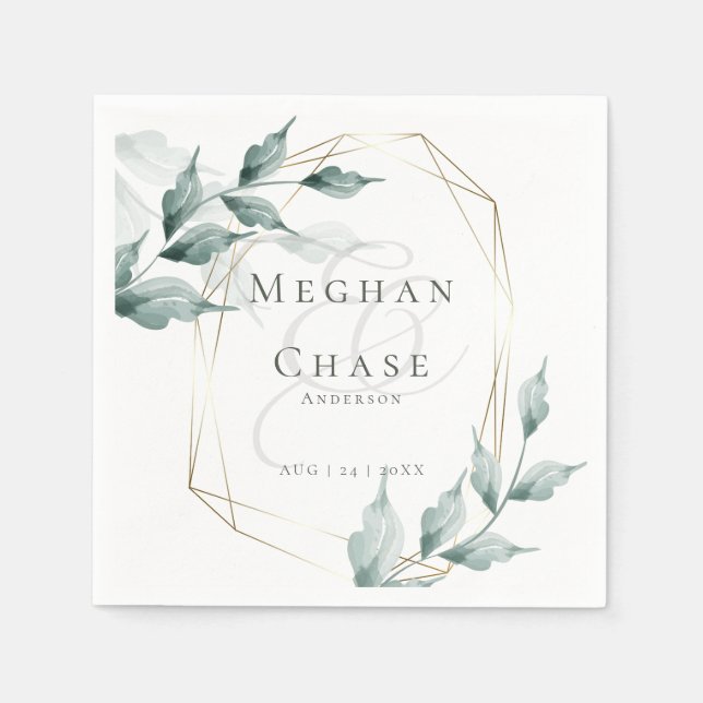 Wedding Party Napkins |Greyed Jade Green Botanical (Front)