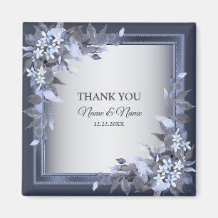 Wedding Party Navy Blue Floral Silver Grey Modern Magnet