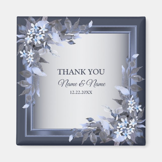 Wedding Party Navy Blue Floral Silver Grey Modern Magnet (Front)