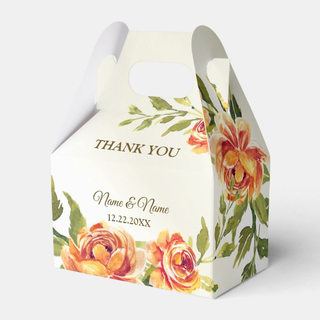 Wedding Party Orange Yellow Red Floral Greenery Favour Box (Front Side)