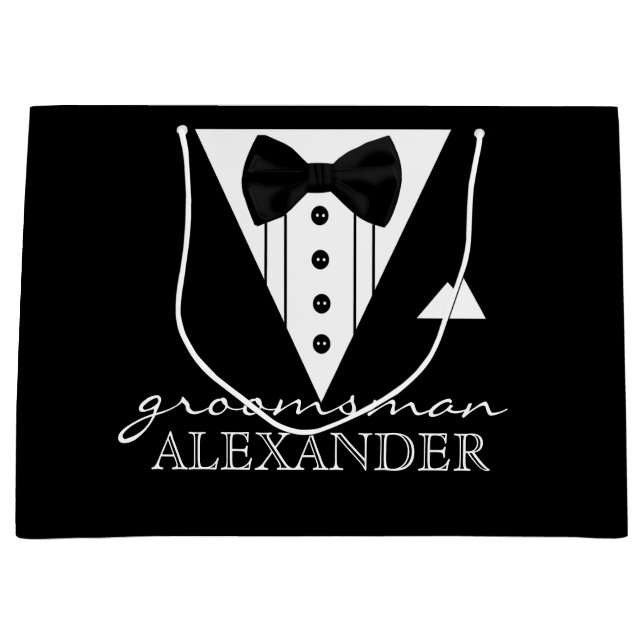 Wedding Party Personalised Groomsman Tuxedo Large Gift Bag (Front)