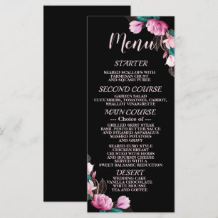Wedding Party Pink Floral Black Elegant Rustic Menu