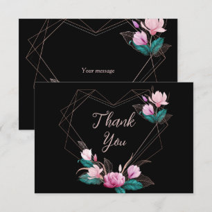 Wedding Party Pink Floral Geometric Frame Black Thank You Card