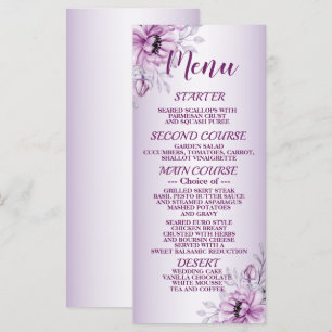 Wedding Party Pink Floral Violet Frame Modern Menu