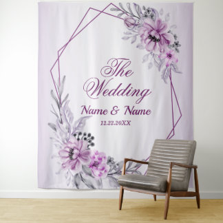 Wedding Party Pink Floral Violet Purple Frame Tapestry