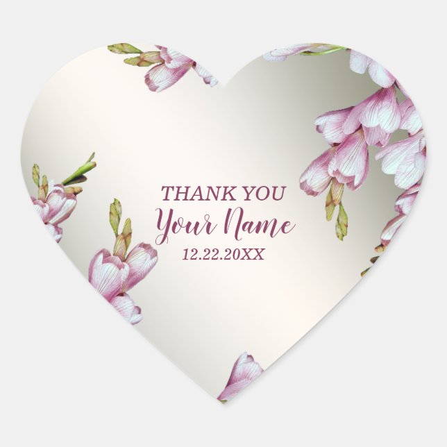 Wedding Party Pink White Flowers Rustic Elegant Heart Sticker (Front)