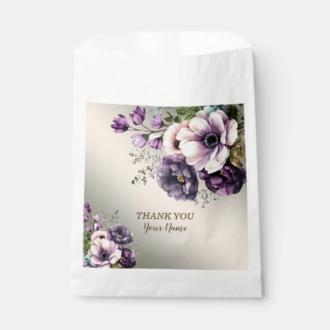 Wedding Party Purple Pink Flowers Golden Elegant Favour Bags (Front)