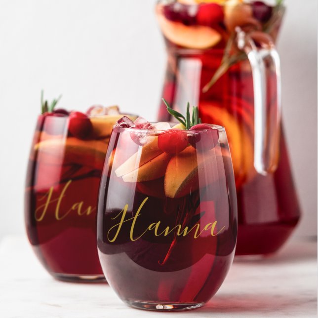  Wedding Party Script Font Personalised Name Stemless Wine Glass (Wedding Party Script Font Personalized Name Stemless Wine Glass)