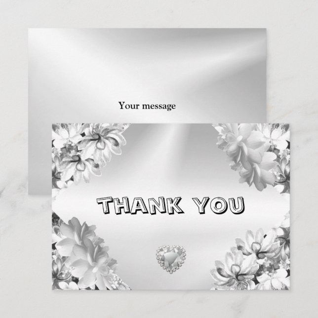 Wedding Party Silver Floral Geometric Elegant Thank You Card (Front/Back)