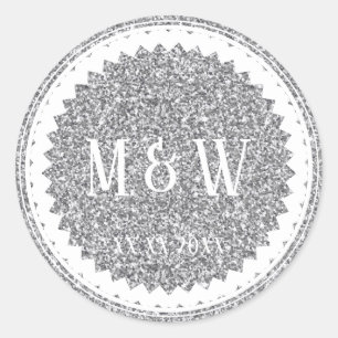 Wedding Party Silver Glitter Classic Classic Round Sticker