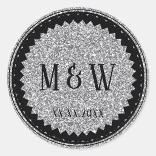 Wedding Party Silver Glitter Classic Round Sticker