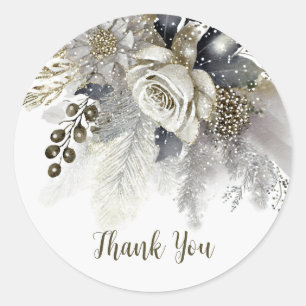Wedding Party Silver Golden White Roses Flowers Classic Round Sticker