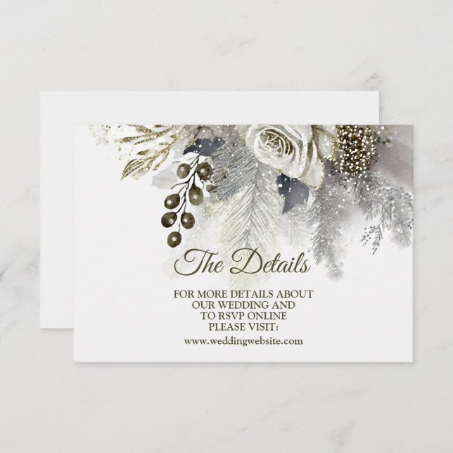 Wedding Party Silver Golden White Roses Flowers Enclosure Card (Front/Back)