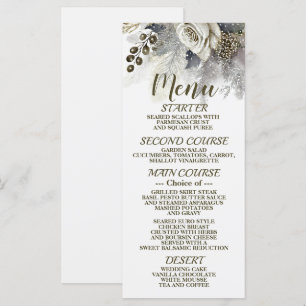 Wedding Party Silver Golden White Roses Flowers Menu