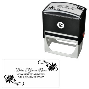 Wedding Party Silver Golden White Roses Flowers Self-inking Stamp