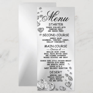 Wedding Party Silver Hearts Grey Elegant Dinner Menu