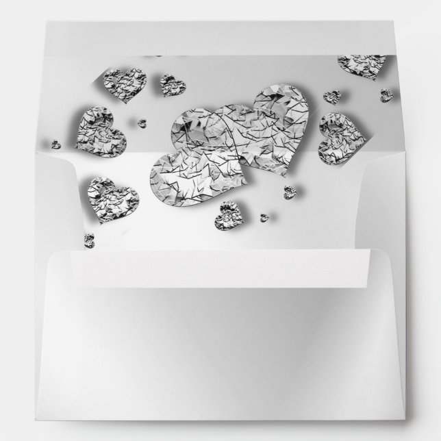 Wedding Party Silver Hearts Grey Elegant Envelope (Back (Bottom))