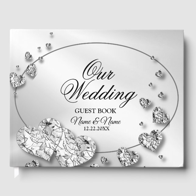 Wedding Party Silver Hearts Grey Elegant Guest Book (Front)