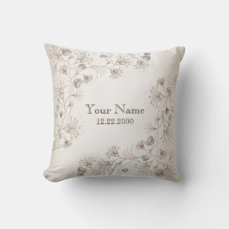 Wedding Party Tan Floral Heart Beige Elegant Cushion