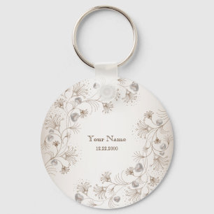 Wedding Party Tan Floral Heart Beige Elegant Key Ring
