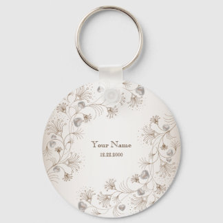 Wedding Party Tan Floral Heart Beige Elegant Key Ring