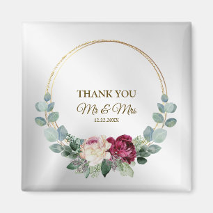 Wedding Party Thank You Pink Red Floral Greenery Magnet