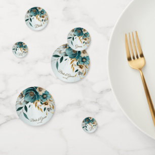 Wedding Party Turquoise White Flower Golden Leaves Confetti