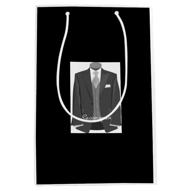 Wedding Party Tuxedo Groomsman Black Gift Bag (Front)