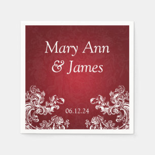 Wedding Party Vintage Swirls 2 Red Napkin