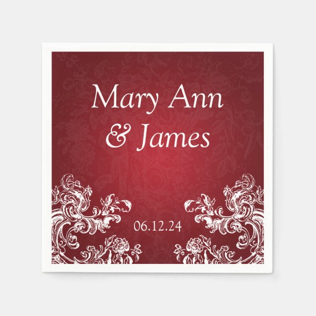 Wedding Party Vintage Swirls 2 Red Napkin (Front)