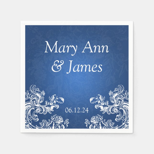Wedding Party Vintage Swirls 2 Sapphire Blue Napkin (Front)