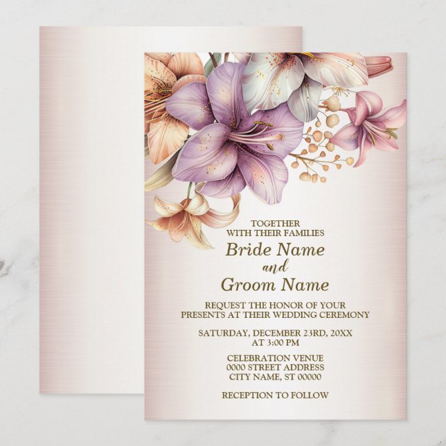 Wedding Party Watercolor Boho Pink Flowers Elegant Invitation (Front/Back)